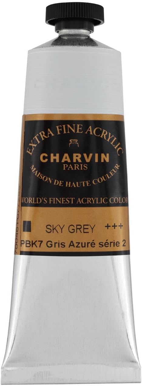 Charvin Extra Fine Professional Acrylic Paint - Sky Grey, 60ml Tube, Triple-Milled, Lightfast Pigments, Open Stock Artist Acrylic Paints in Nature-Inspired Hues