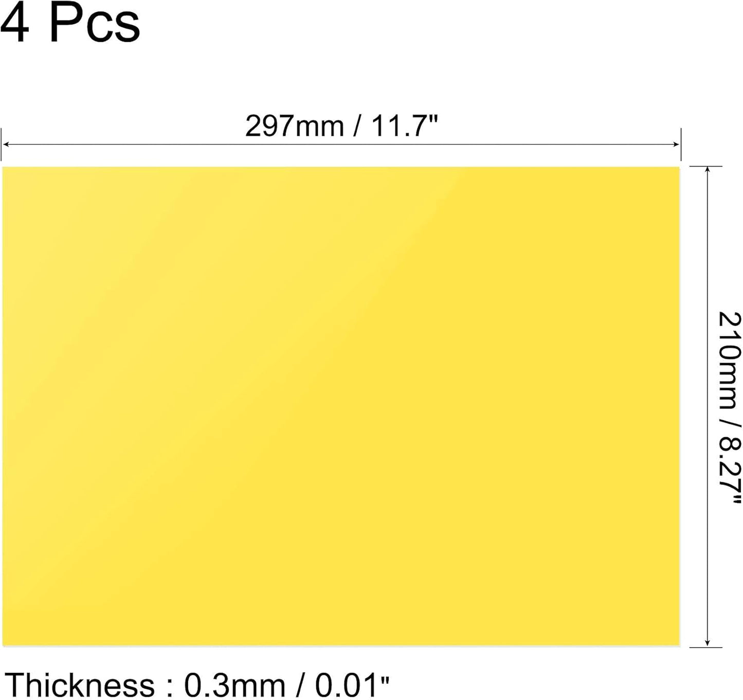 uxcell 4Pcs A4 Gel Light Lighting Filter Overlay Transparent Color Correction Plastic Vinyl PVC Sheets Photography Television Yellow,0.3mm