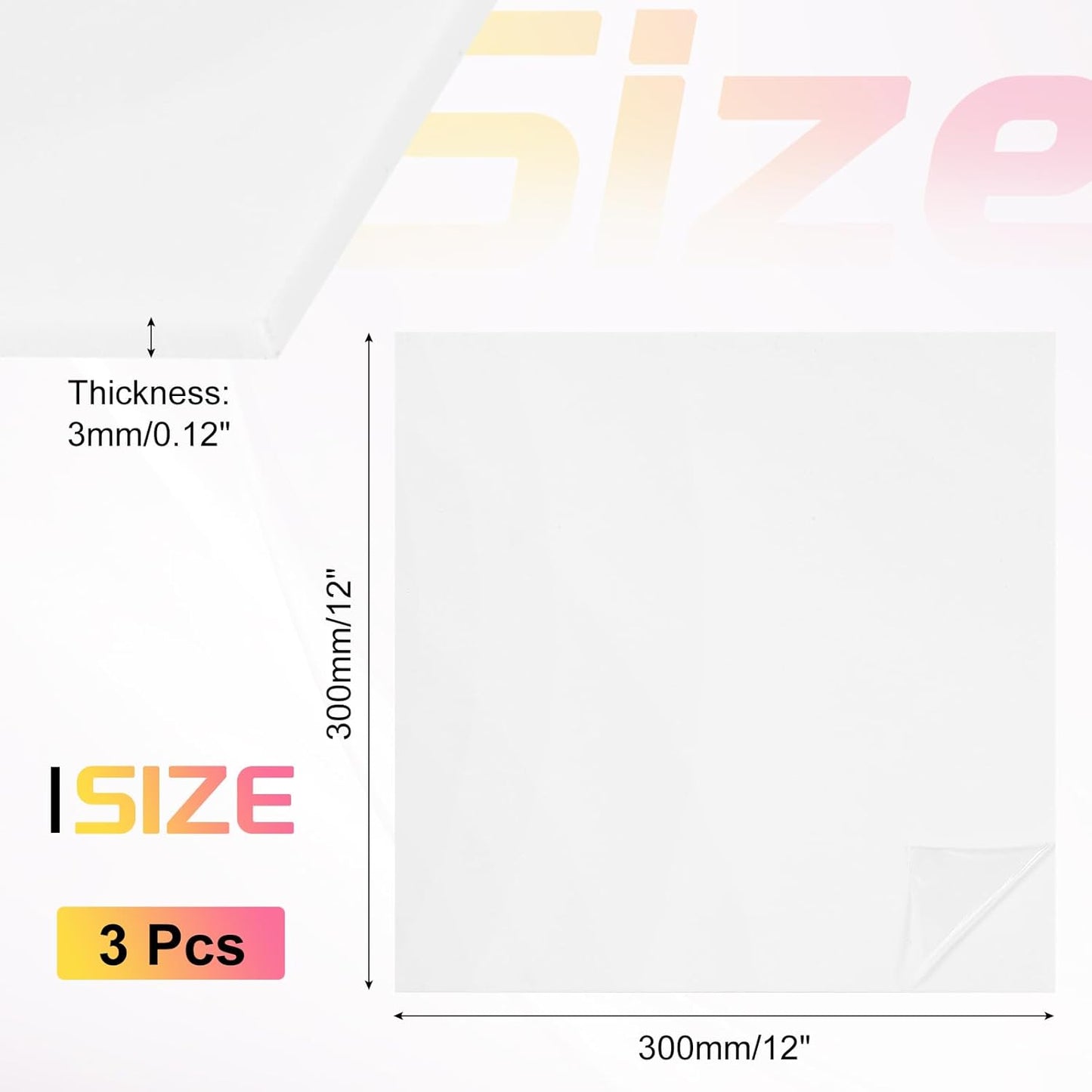 uxcell 3Pcs Acrylic Sheets 12x12 Inch Acrylic Panel 1/8 Inch-3mm Plastic Board for Picture Frames Sign Holders DIY Display Projects Craft, White
