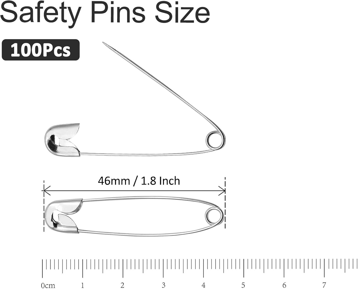 100 PCS 46mm / 1.8 Inch Heavy Duty Quilting Pins, Large Safety Pins Bulk, Silver Metal Sewing Pins, Big Safety Pins for DIY Crafts, Jewelry Making, Baby Clothing (Nickel Plated)