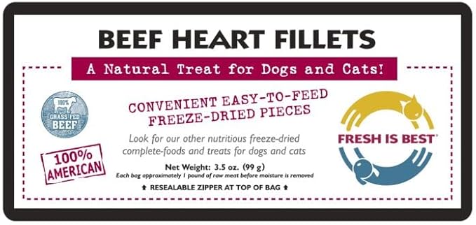 Fresh Is Best - Freeze Dried Healthy Raw Meat Treats for Dogs & Cats - Beef Heart Fillets