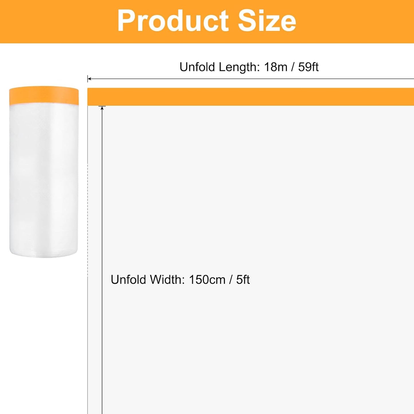 uxcell 3 Rolls Painters Plastic with Tape, 5 x 59 Ft Pre-Taped Masking Film Tape and Plastic Film Paint Plastic Covering Roll for Covering Skirting, Frames and Auto Body, Yellow/Clear