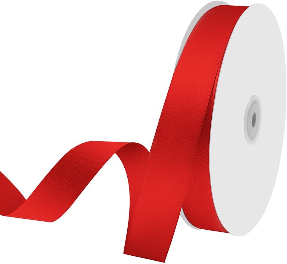 1" x 100 Yards Satin Ribbon - Red Silk Ribbon with Spool - Ideal for Gift Wrapping, Floral Bouquets, Crafts, Wedding Party Decorations, Christmas and Sewing Projects
