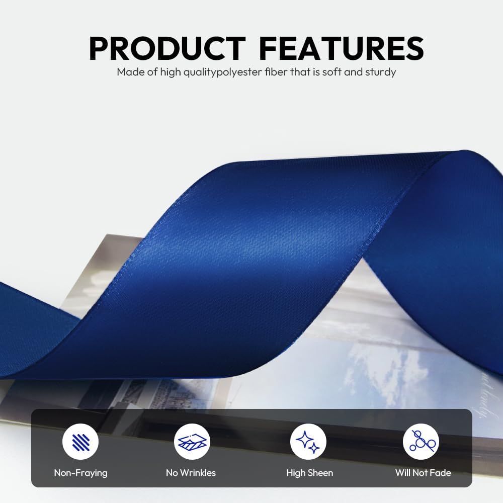 1-1/2 Inch 100 Yards Satin Ribbon Dark Blue, Solid Color Fabric Ribbon for Gift Wrapping, Wedding, Polyester Gift Ribbon for Birthday Party Decoration, Craft, Hair, Floral, Sewing