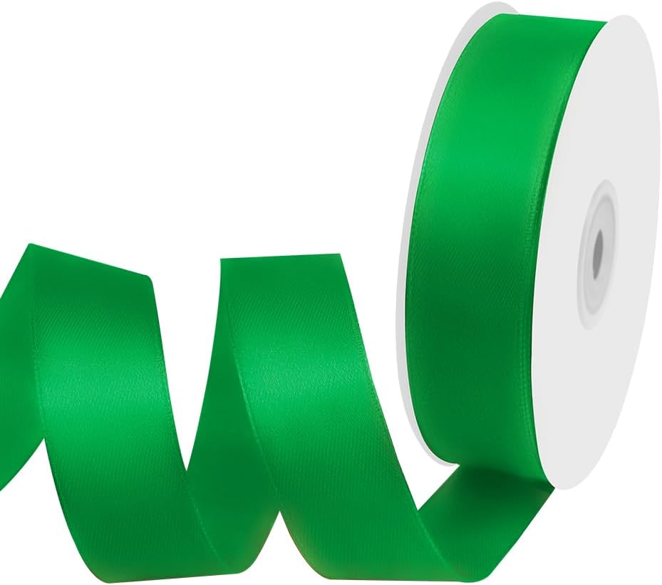 1" Width x 50 Yards Satin Fabric Ribbon, Green Ribbon Perfect for DIY Bows, Swags, Gift Wrapping, Craft, Flower Bouquet，Christmas and Party Decoration
