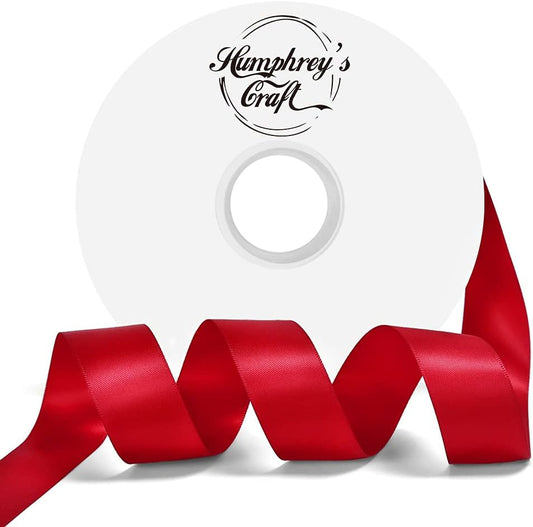 Satin Ribbon 1 Inch Red Double Faced - 25 Yards for Gift Wrapping DIY Bows Crafts Bridal Bouquet Cutting Ceremony Sewing Christmas Wedding Baby Shower Decoration Humphrey's Craft