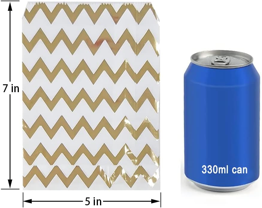 KEYYOOMY 100 Pcs Bright Gold Candy Buffet Bags Small Cookie Bag Polka Dot Paper Treat Bag for Wedding Birthday Party (5 inch x 7 inch)