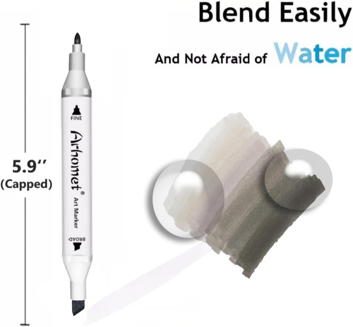 6 Colors Warm Grey Gray Alcohol Markers Set, Dual Tips Art Markers Drawing Sketched Double Tipped for Adults Beginner Kids (Warm Grey)
