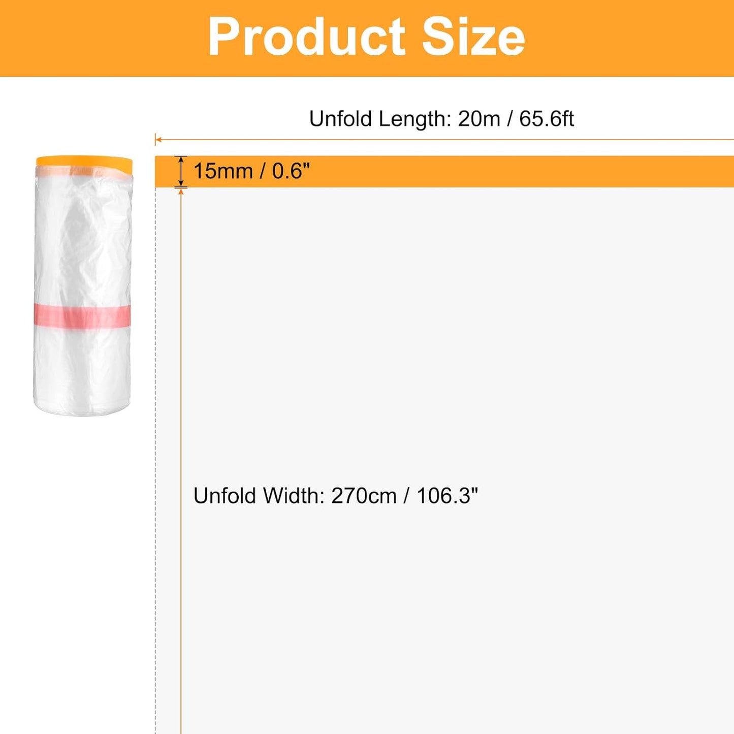 HARFINGTON 3 Rolls Pre-Taped Masking Film 106.3" x65.6ft Double Adhesive Tape and Drape Painters Plastic Drop Cloth Film with Tape Plastic Sheeting for Automotive Painting Covering