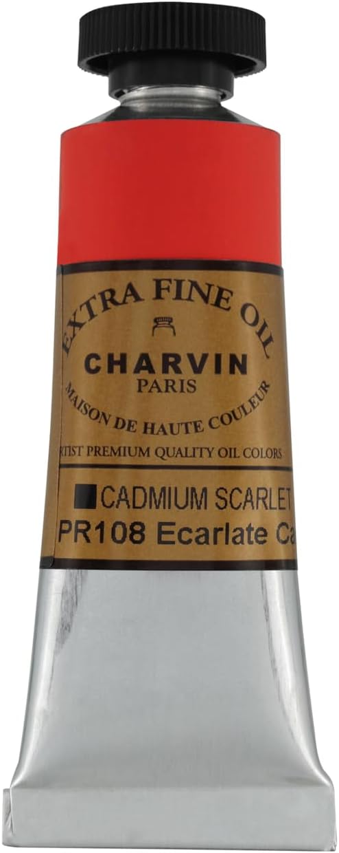 Charvin Extra Fine Oil Paint, Cadmium Scarlet 20 mL - Triple-Milled, Rich Texture, Poppy Oil-Based, Light-Fast, Handmade, Archival Quality