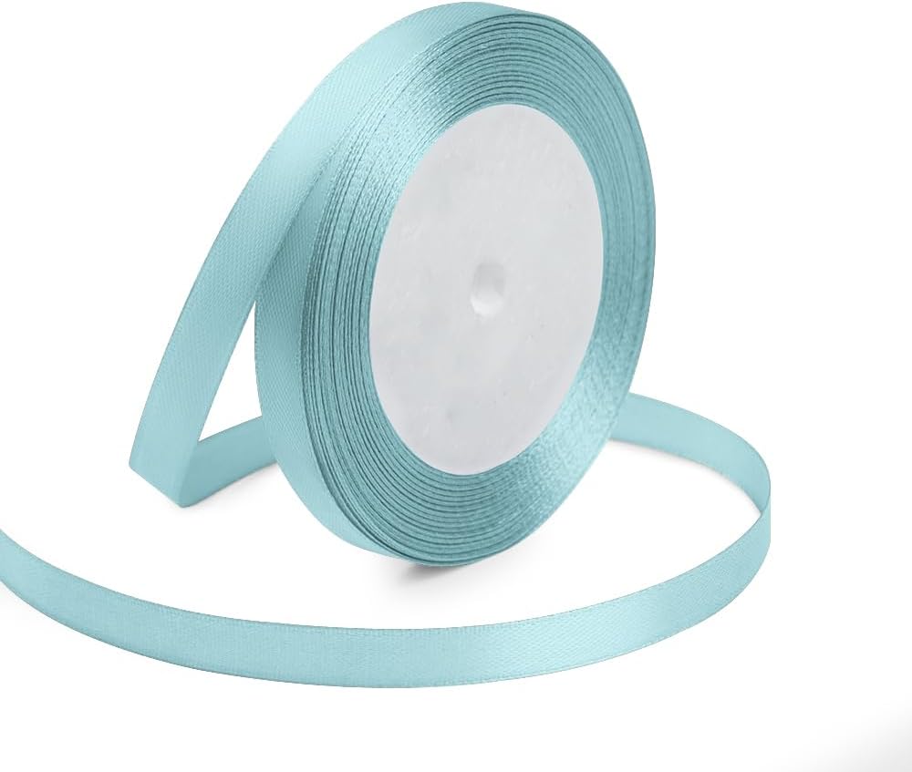 KMER LIFE 3/8 Inches x 25 Yards Baby Blue Satin Ribbon Solid Fabric Ribbons for Crafts, Wedding Decor, DIY Hair Accessories, Sewing, Gift Package Wrapping, Valentine's Day Bouquet and More