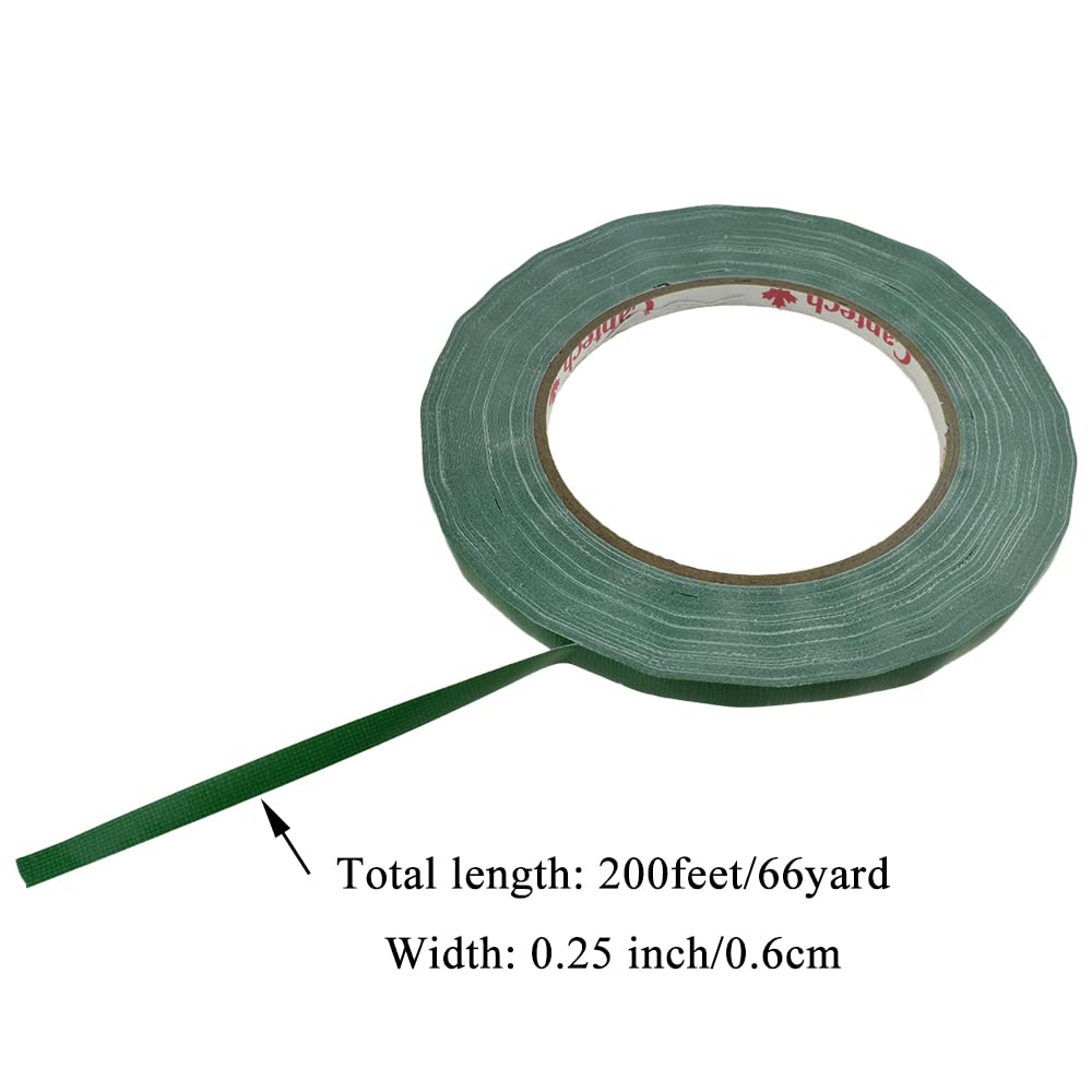 HAHIYO Green 0.25Inch Wide (200Feet/66Yard Total) 2Rolls Floral Tape Waterproof Florist Tape Flower Wrap Adhesive Waterproof Decorative Tape for Bouquet Stem Wrapping Flower Arranging and Floral Craft