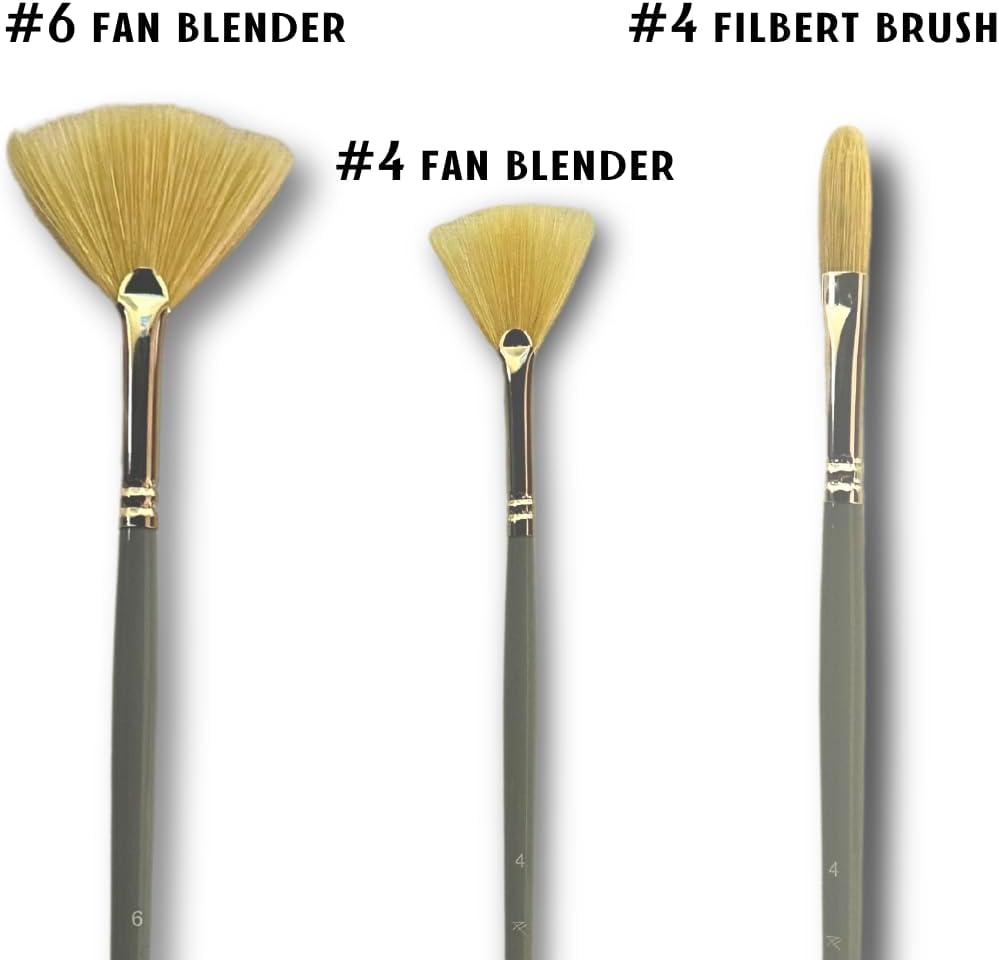 10 Piece Landscape Brush Set, for Wet on Wet Painting: 2 Inch, 1 Inch, 1 Inch Oval, 4 & 6 Fan, Filbert, 2 Palette Knives, Liner, Mop Blender - Adam Lashley