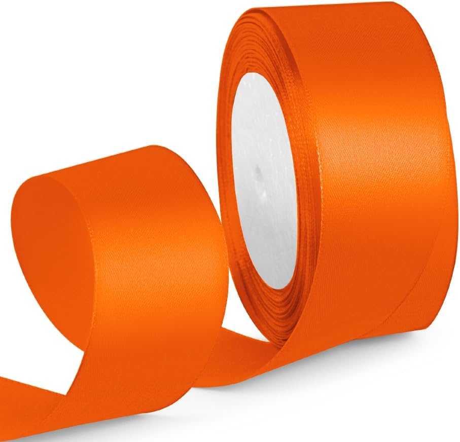 1-1/2 Inch Orange Ribbon, 25 Yards Orange Stain Ribbon for Gift Wrapping, Halloween, Christmas and Birthday Party Decoration, Craft, Flower Bouquet, Sewing