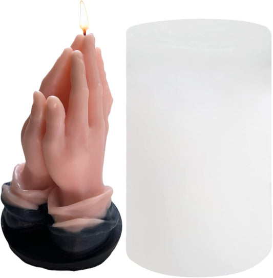 3D Hands Folded for Prayer Candle Silicone Mold Scented DIY Reisn Mold Gypsum Mould for Praying Blessing Candle Making Resin Soap Gifts Wax Aromatherapy Craft Supplies Home Halloween Decor