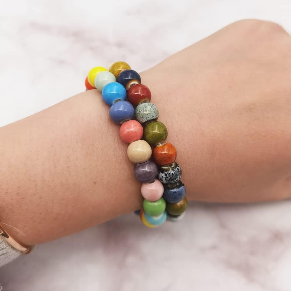 INSPIRELLE 180 Pieces Porcelain Beads Chinese Round Ceramic Beads 8mm for Handmade Jewelry Making Bracelets Necklace Making, Candy