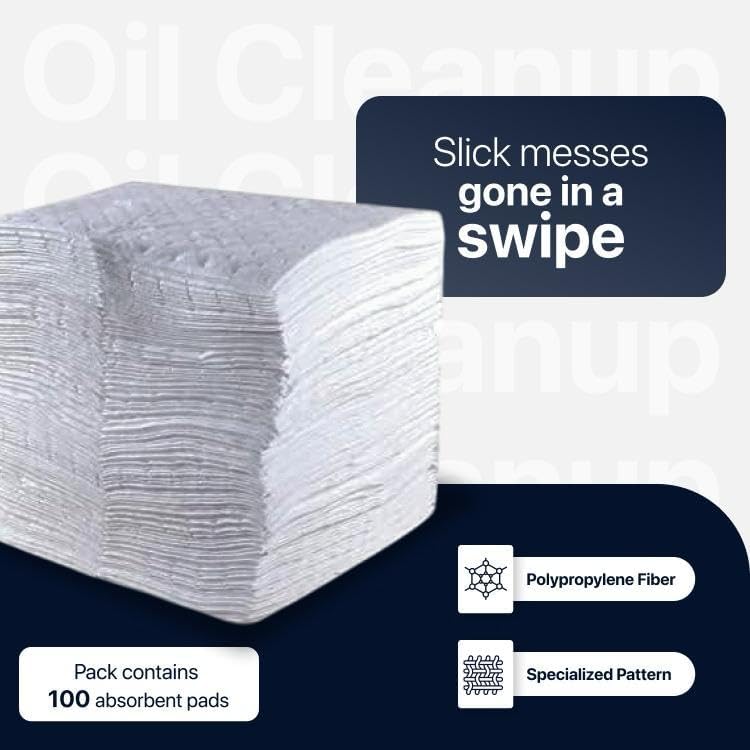 CTRL+Z Oil Absorbent Pads - 15"x18" Maximum Absorption Oil Spill Mat - Fast Cleanup for Industrial Use - 100 Pack