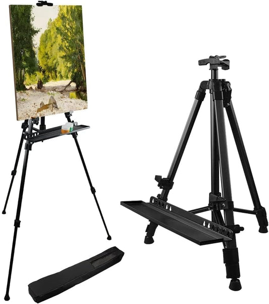 RRFTOK Art Easel Stand for Painting and Sign - Aluminum Metal Artist Tripod Adjustable Easels for Display Height from 21 to 61Inches - Canvas Stand with Paintbrush Tray for Artists Adult Holder