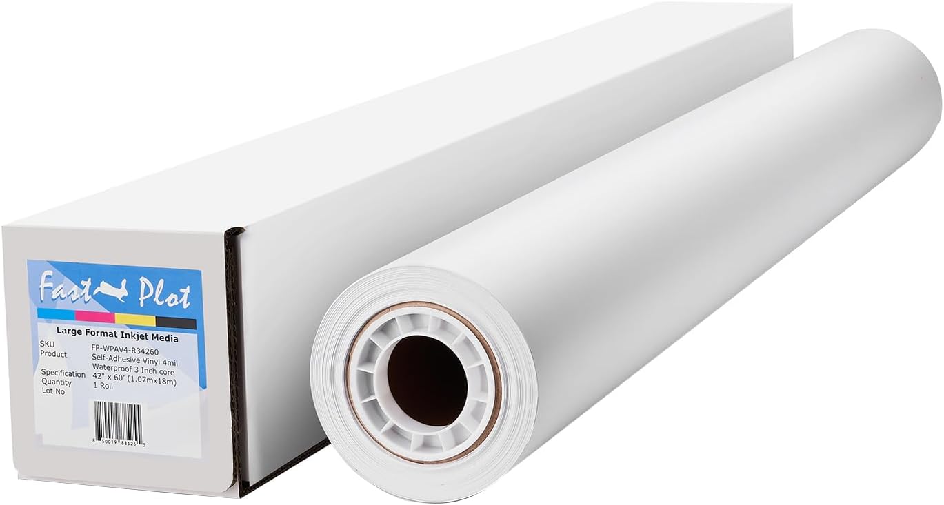 FastPlot Self Adhesive Vinyl - Waterproof 4mil - 42inch x 60ft Roll - 3inch core