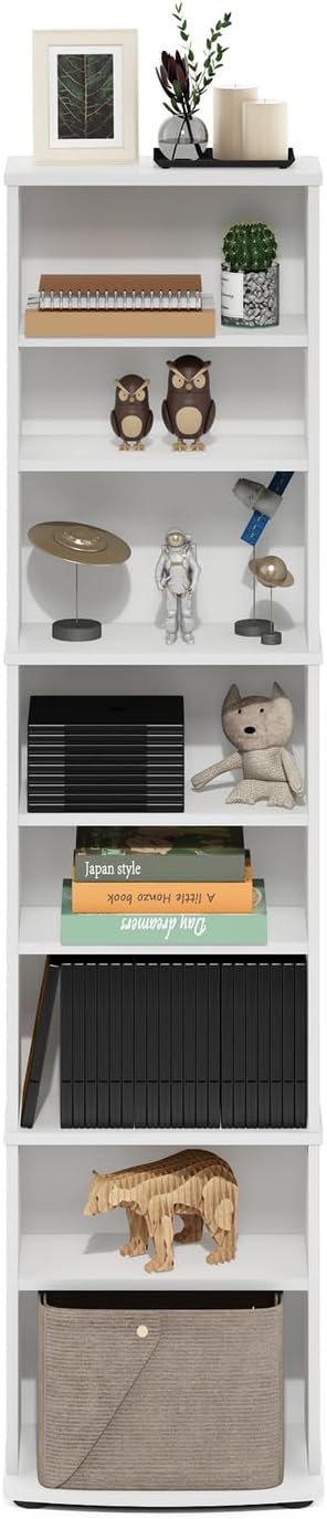 Adjustable Shelves Multimedia Storage Tower Rack with Spacious Media Organization, Durable Design, Versatile Rack for DVDs, CDs, Games, and More White/8 Tier