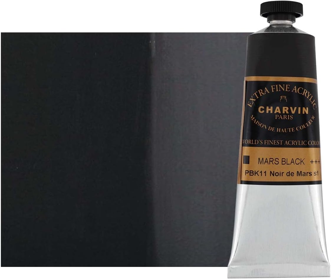 Charvin Extra Fine Professional Acrylic Paint - Mars Black, 60ml Tube, Triple-Milled, Lightfast Pigments, Open Stock Artist Acrylic Paints in Nature-Inspired Hues