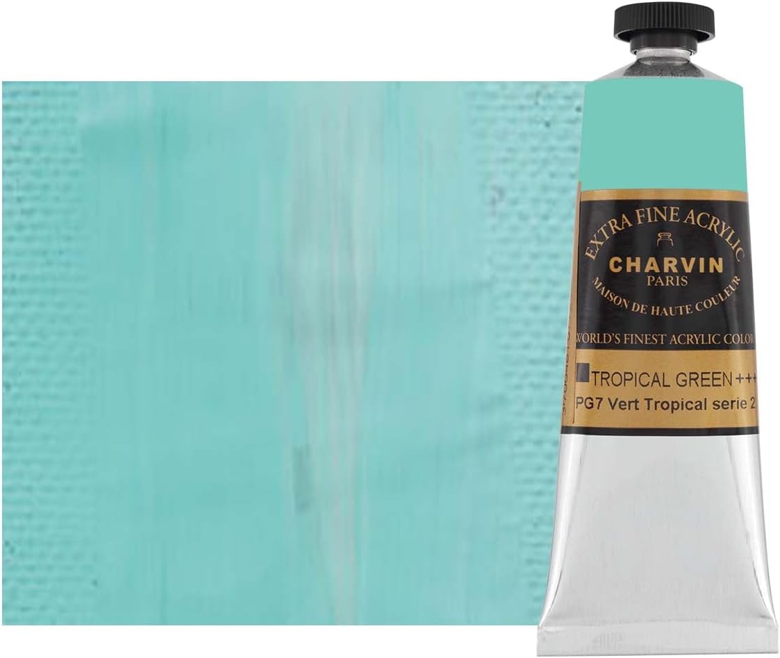 Charvin Extra Fine Professional Acrylic Paint - Tropical Green, 60ml Tube, Triple-Milled, Lightfast Pigments, Open Stock Artist Acrylic Paints in Nature-Inspired Hues