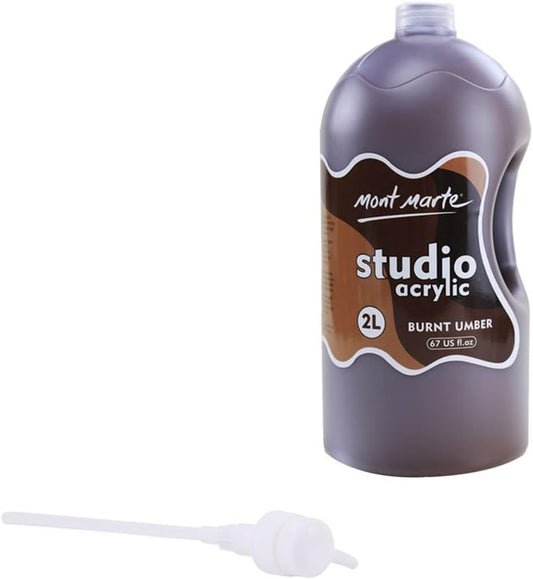 Mont Marte Discovery School Acrylic, Burnt Umber, 1/2 Gallon (2 Liter). Ideal for Students and Artists. Excellent Coverage and Fast Drying. Pump Lid Included.