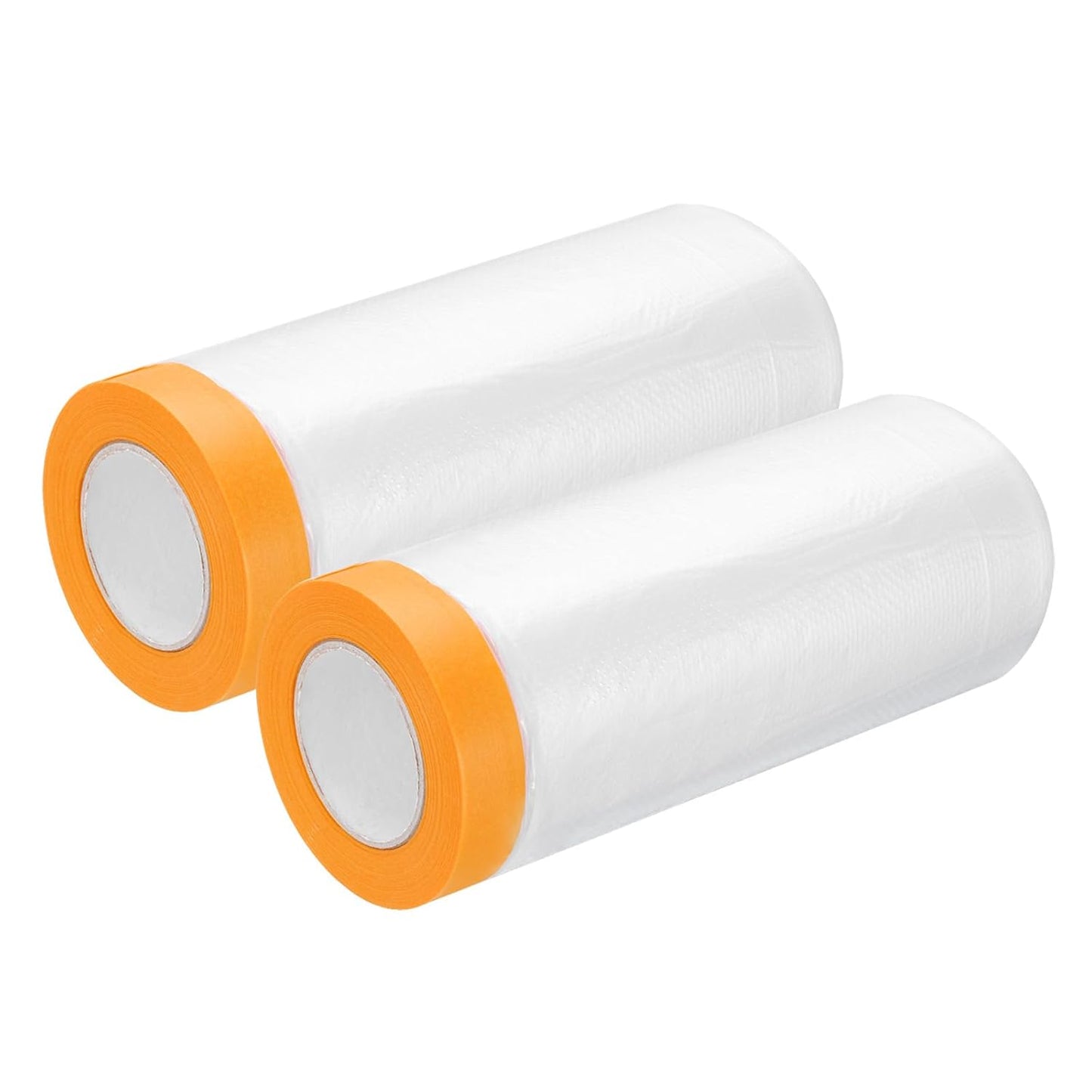 uxcell 2 Rolls Painters Plastic with Tape, 9 x 52 Ft Pre-Taped Masking Film Tape and Plastic Film Paint Plastic Covering Roll for Covering Skirting, Frames and Auto Body, Yellow/Clear