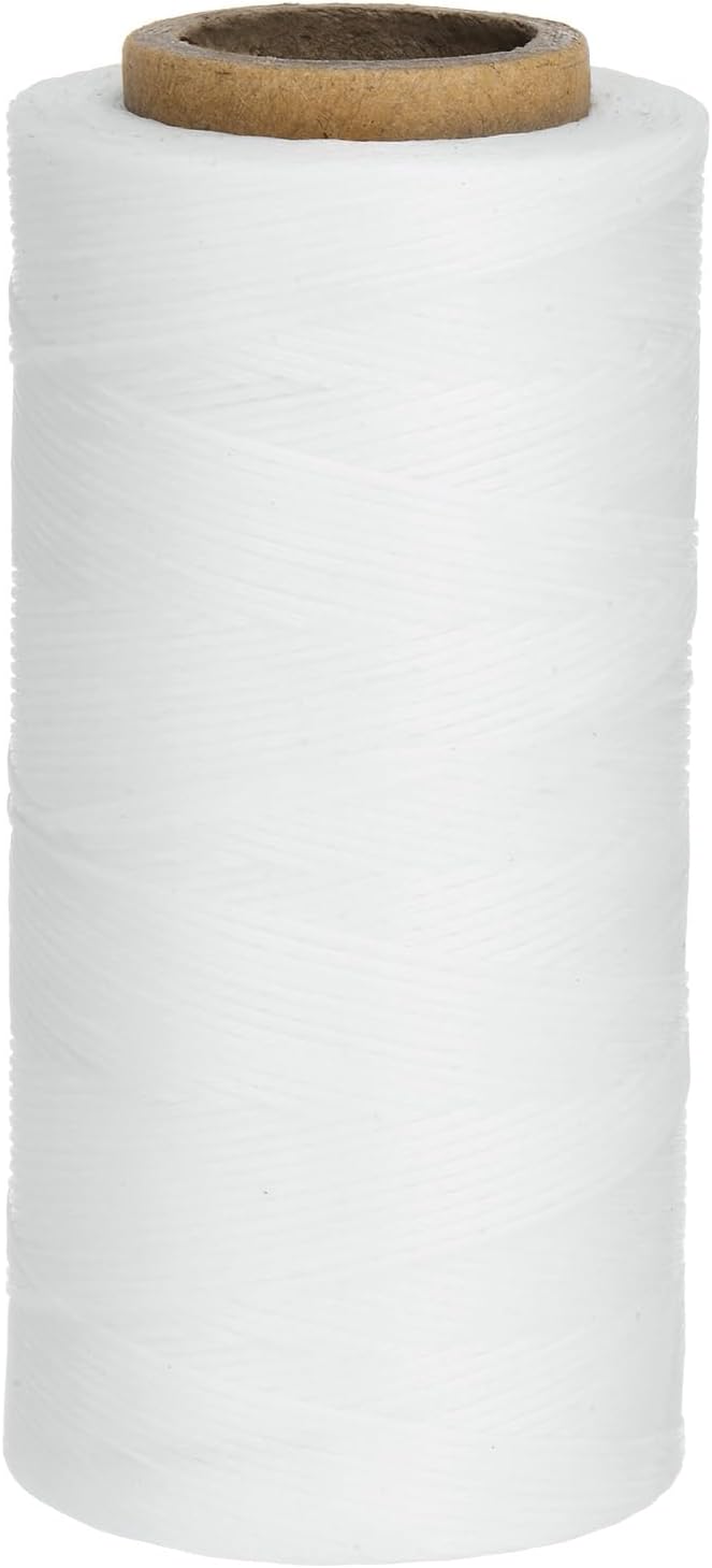 Uxcell 150D 0.8mm Flat Waxed Polyester Leather Sewing Thread, White, 284 Yards (260m), 1 Roll