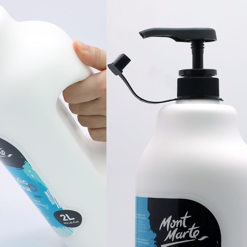 Mont Marte Discovery School Acrylic, 6 Basic Colors, 1/2 Gallon (2 Liter), Ideal for Students and Artists. Excellent Coverage and Fast Drying. Pump Lid Included