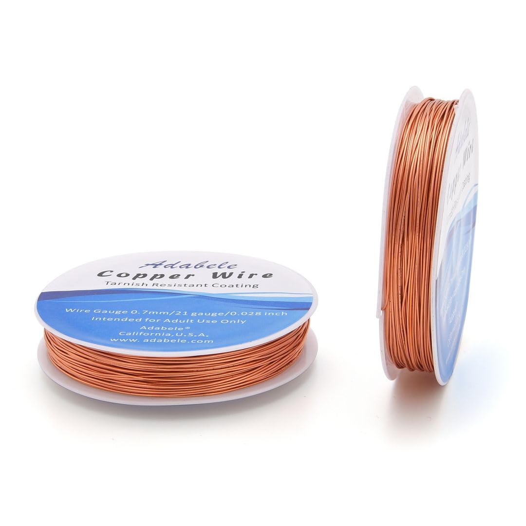 Adabele 164 Feet Premium Tarnish Resistant Round Bare Raw Jewelry Copper Wire Beading Wire Spool Bulk (0.7mm/21 Gauge) for DIY Craft Jewelry Making BF287-7