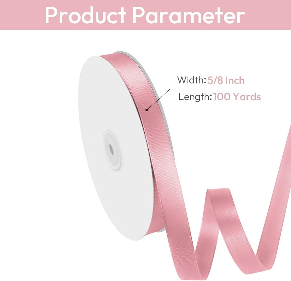 5/8" Width x 100 Yards Satin Ribbon, Light Pink Ribbon Perfect for DIY Craft, Bows, Gift Wrapping, Flower Bouquet, Valentine's Day, Christmas and Party Decoration
