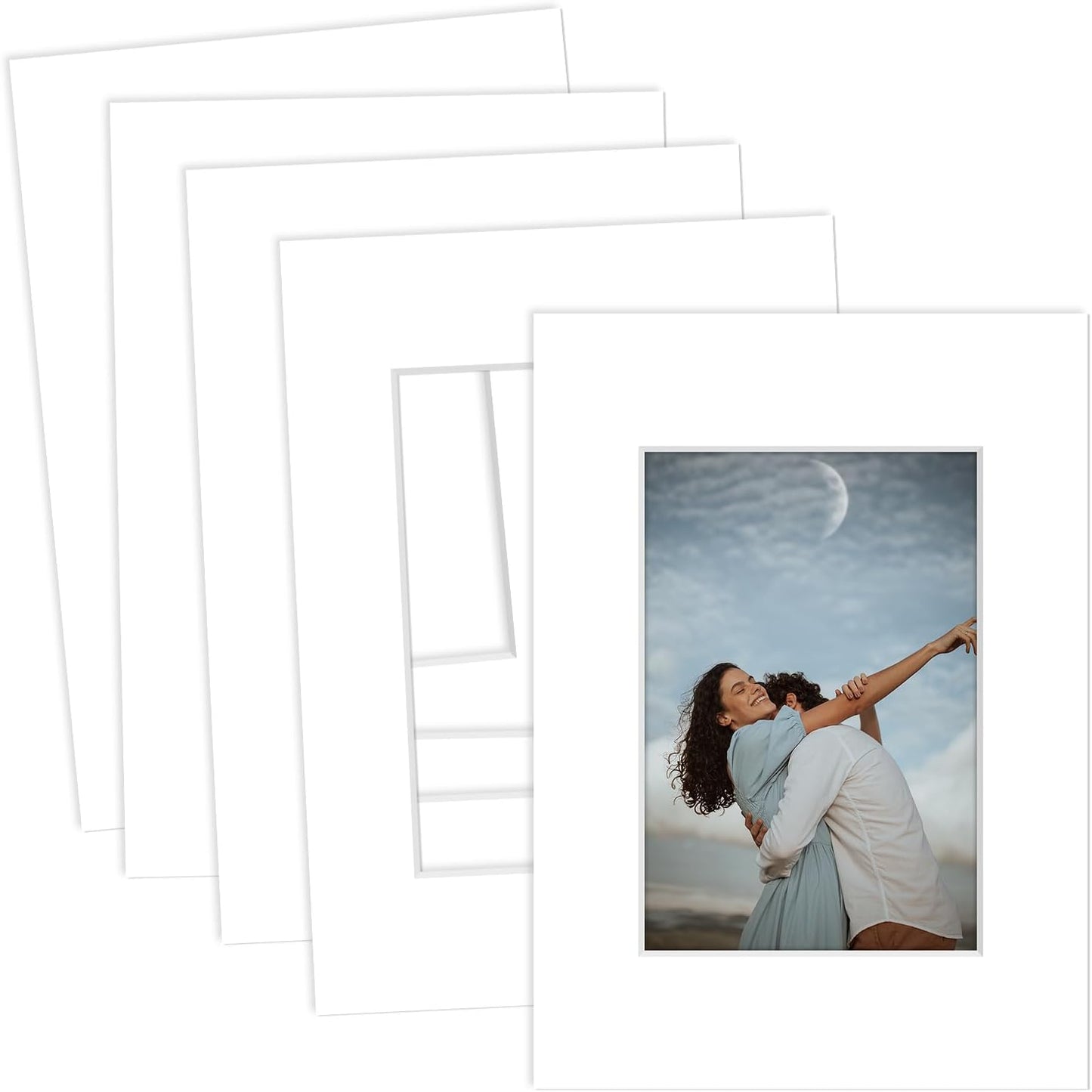 MBC Mat Board Center, 5 Pack 5x7 for 3.5x5 White Picture Mats Frame Mattes, Bevel Cut, Acid Free, 4-ply Thickness