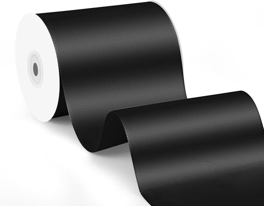 4 Inch x 25 Yard Black Satin Ribbon - Perfect for Gift Wrapping, Cutting Ribbons, Ceremony Décor, Wedding Bouquets, Embroidery, Christmas Crafts & Sewing Projects