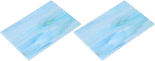 MECCANIXITY 2 Pcs Stained Glass Sheet Mosaic Tile 7.9 Inch x 5.9 Inch Teal Stained Glass Sheets for Crafts DIY Art Project