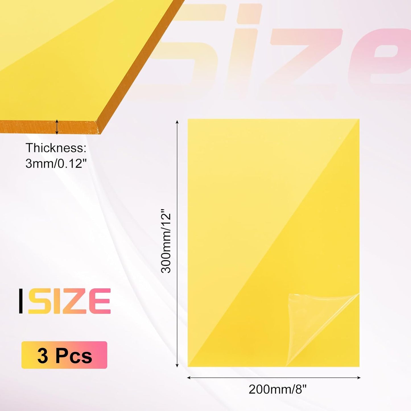 uxcell 3Pcs Acrylic Sheets 12x8 Inch Acrylic Panel 1/8 Inch-3mm Plastic Board for Picture Frames Sign Holders DIY Display Projects Craft, Clear Yellow