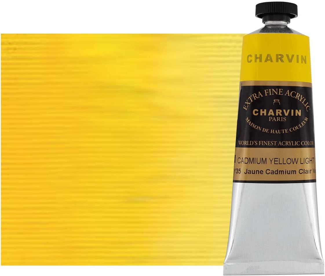 Charvin Extra Fine Professional Acrylic Paint - Cadmium Yellow Light Genuine, 60ml Tube, Triple-Milled, Lightfast Pigments, Open Stock Artist Acrylic Paints in Nature-Inspired Hues