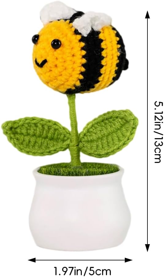 Bee Pin Cushion, Handmade Knitted Pincushions, Cute Pin Cushions Needle Holders for Sewing Quilting Accessory, DIY Crafts or Patchwork Decor.Flowerpot Design Bee