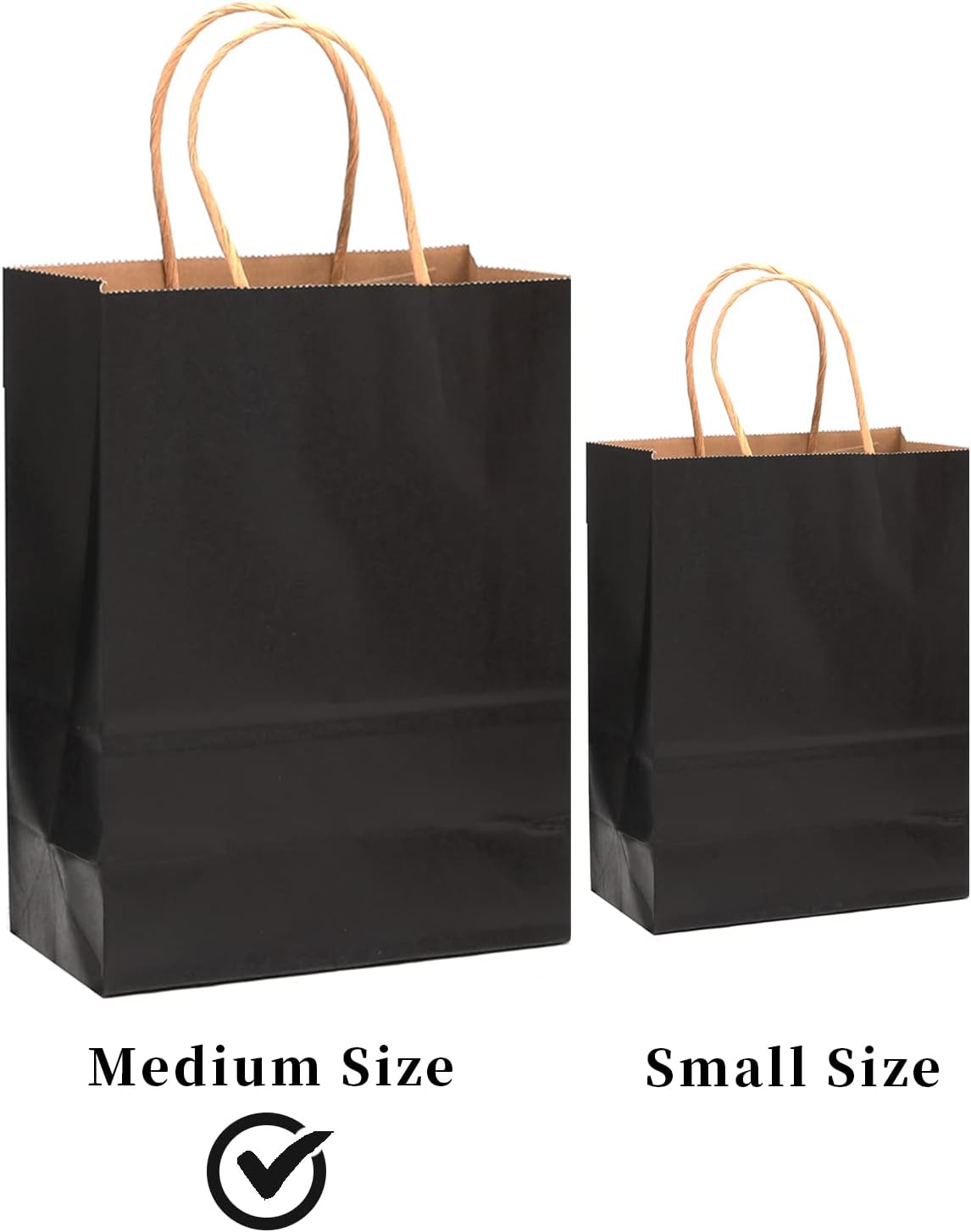 qiqee 60 pcs Kraft Bags with Handles 7.6"x4.75"x10.5" Medium Gift Paper Bag Black Solid Color Bags