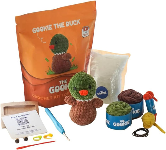 THE GOOKIE Amigurumi Crochet Kit for Beginners – DIY Crochet Kit with Yarn, Hook, Eyes & Stuffing – Easy Starter Set with Video Tutorials – Cute Plush Toy Craft Gift for Kids, Teens & Adults (Duck)