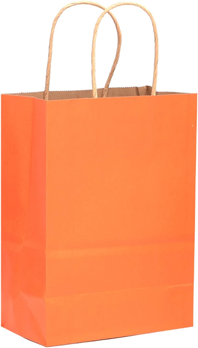 qiqee 32-Packs Orange Paper Gift Bags with Handles Bulk 7.6"x4.75"x10.5" Medium Size Gift Bags Multiple Uses