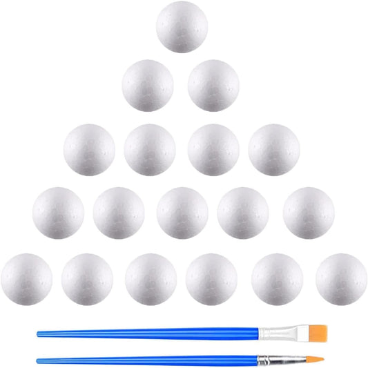 hesmartly 30 Pack Craft Foam Balls,White Polystyrene Smooth Round Balls, 1.97inch Foam Balls and 2 Pieces Painting Brushes for DIY Projects Arts and Crafts Supplies