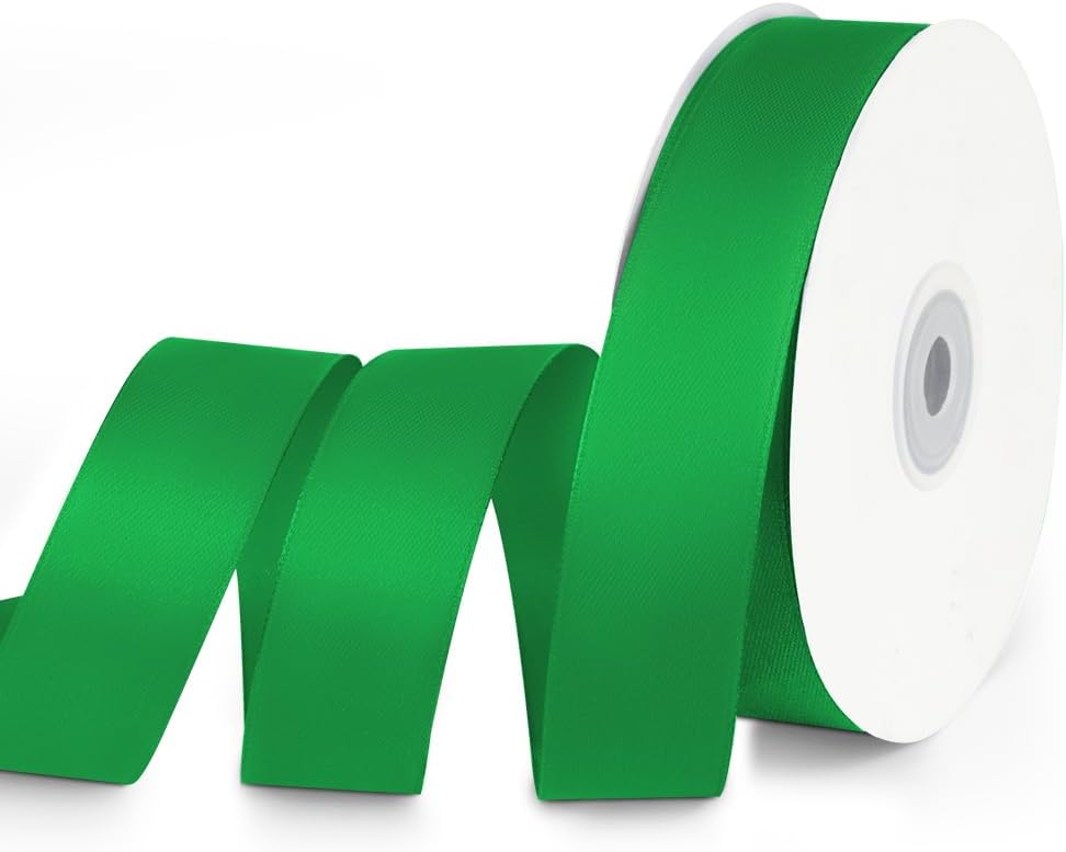 1" x 50 Yards Satin Ribbon - Green Silk Ribbon with Spool - Ideal for Gift Wrapping, Floral Bouquets, Crafts, Wedding Party Decorations, Christmas and Sewing Projects
