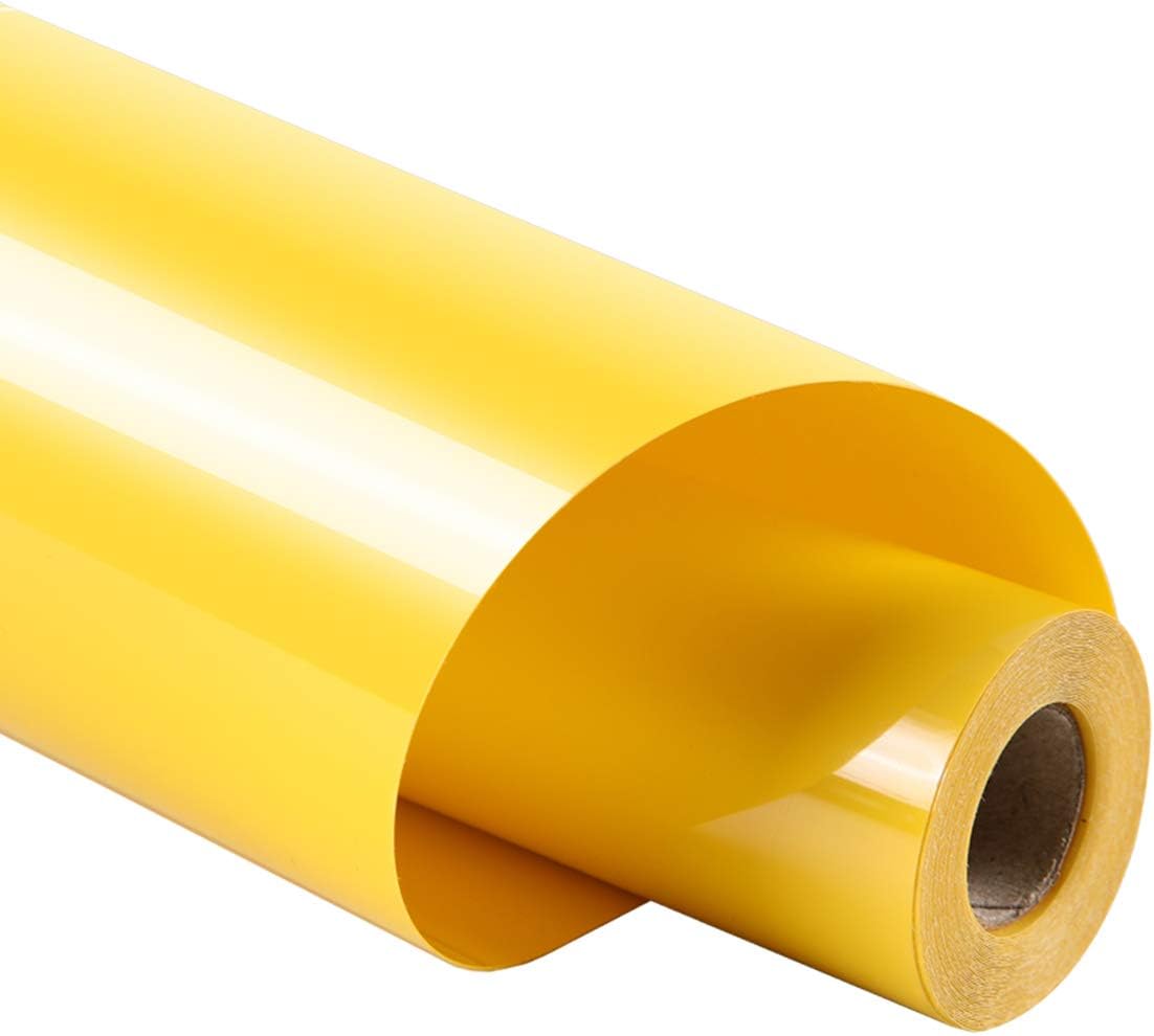 Guangyintong Yellow Heat Transfer Vinyl HTV Rolls, 12" x 8ft Glossy Surface Iron on Vinyl for T-Shirts, Easy to Cut & Weed for Heat Vinyl Design