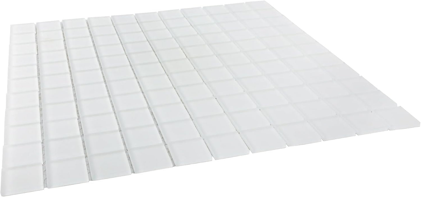 Glass 1x1 Mosaic 0.97 sq ft/Piece Pack of 1,Ice White Matte Glass Square Mosaic Tile 1" x 1" –Backsplash, Bathroom, Shower, or Pool - Not Peel & Stick - Water-Resistant Indoor Outdoor Decorative Tile