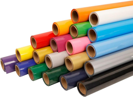 FUNKAKA Heat Transfer HTV Vinyl Bundle, 20 Rolls 12" x 5ft Iron On Vinyl for T-Shirt 20 Assorted Colors Glossy Adhesive HTV Vinyl for All Cutter Machines Easy to Cut