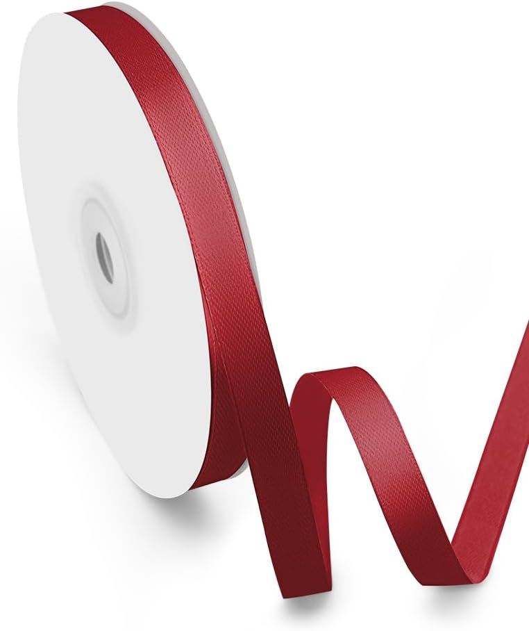 3/8" Width x 50 Yards Satin Fabric Ribbon, Burgundy Ribbon Perfect for DIY Bows, Gift Wrapping, Craft, Flower Bouquet, Christmas and Party Decoration