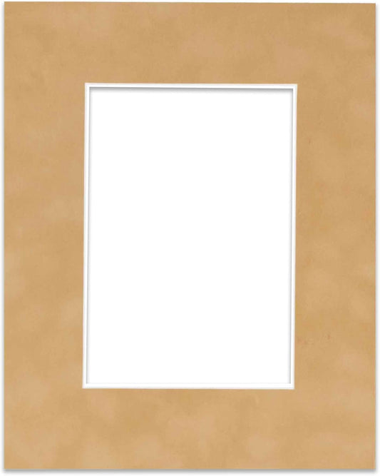 8x10 Mat Bevel Cut for 6x8 Photos - Acid Free Beige Suede Precut Matboard with Backing Board and Crystal Clear, Self Seal Photo Mat Bag - for Pictures, Photos, Framing - 4-ply Thickness