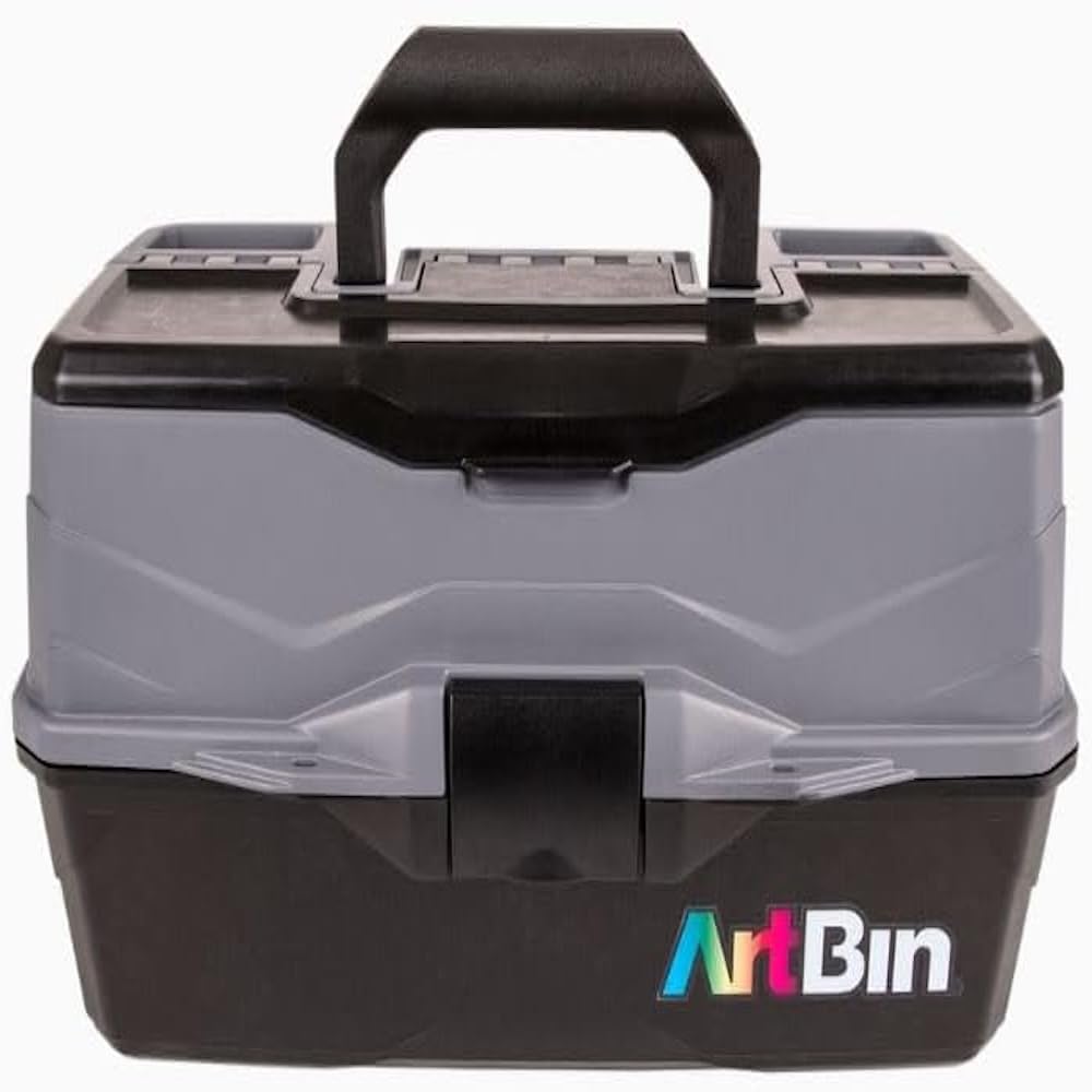 ArtBin 3-Tray Art Supply Box Versatile Organizer for Brushes, Paints, Stamps, and More - Durable Hard Plastic, Secure Closure, Portable with Top Trays and Dividers