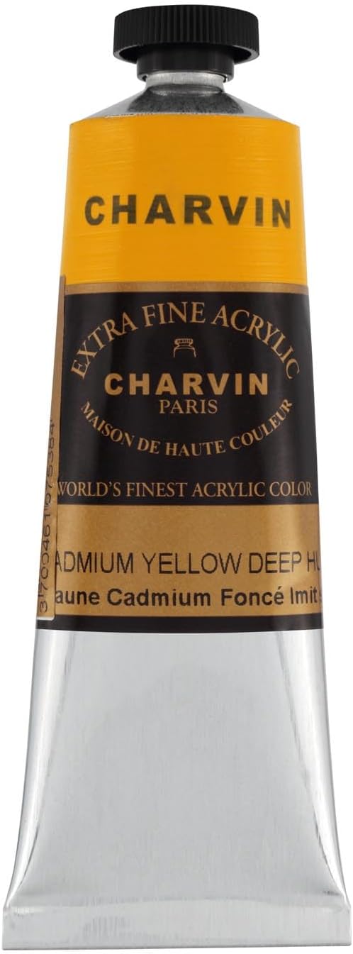 Charvin Extra Fine Professional Acrylic Paint - Cadmium Yellow Deep Hue, 60ml Tube, Triple-Milled, Lightfast Pigments, Open Stock Artist Acrylic Paints in Nature-Inspired Hues